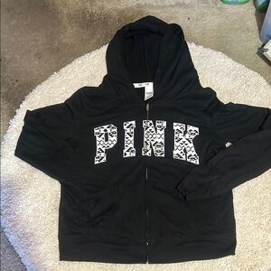 PINK Victoria's Secret Black Hoodie with Patterned Logo